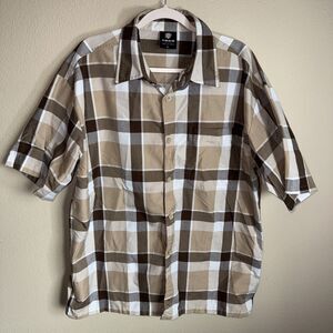 Yago Men’s Button Down Shirt Beige Plaid
